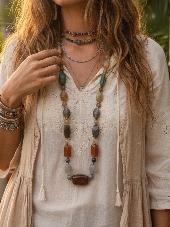 Jewelry - Vintage long multiple gemstone necklace
